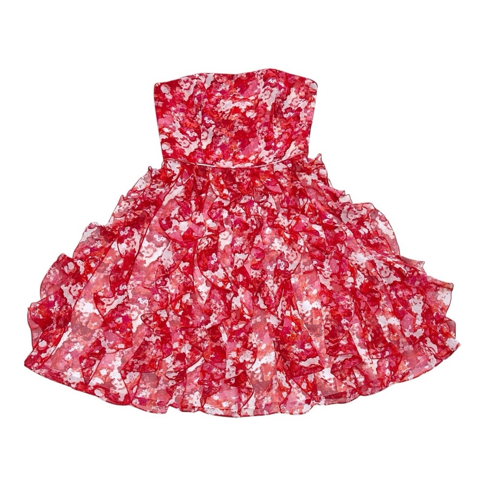 White House Black Market XXS Strapless Dress Red Ruffled Mini Dress Womens 0